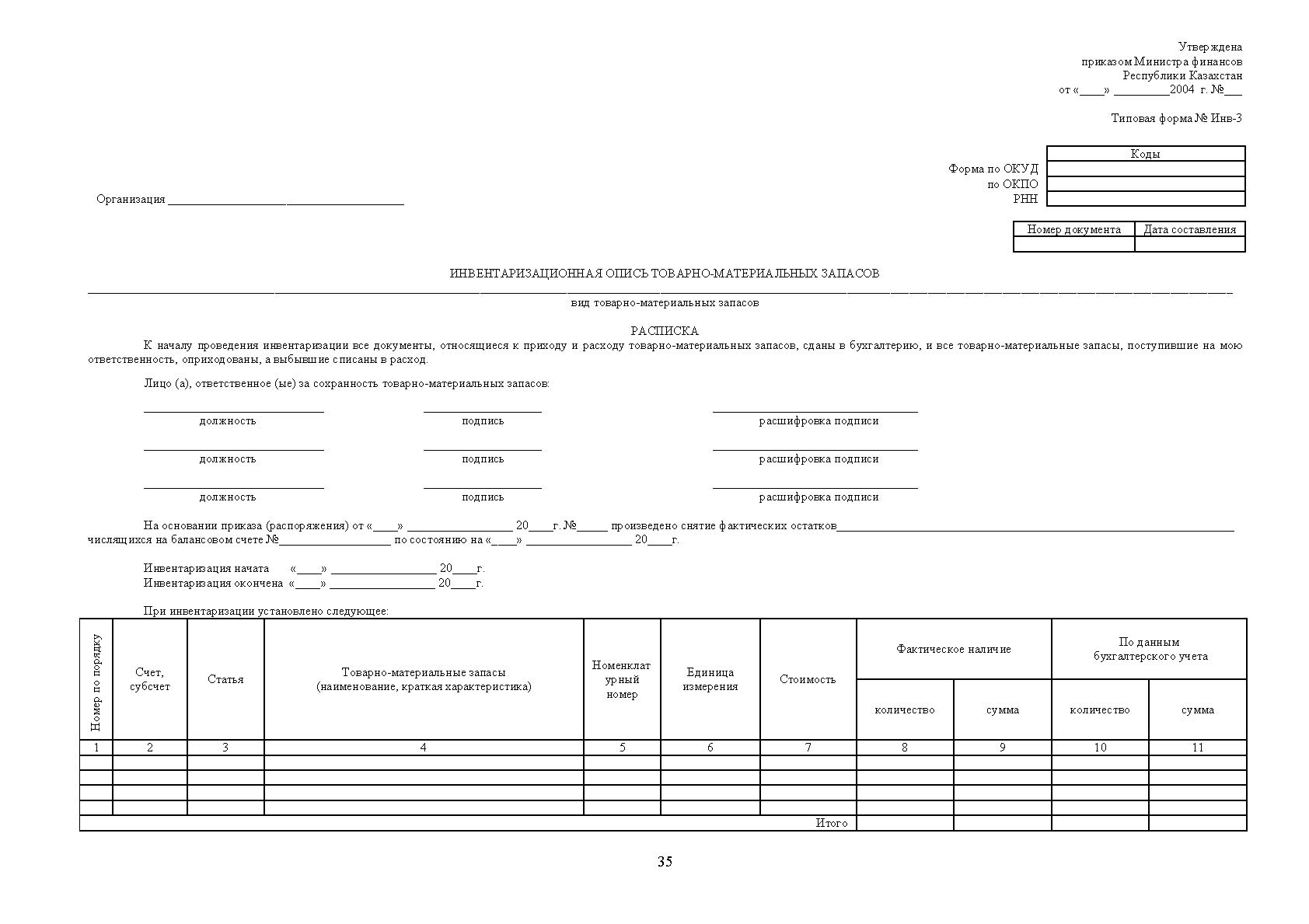 Инвентаризационная ведомость образец